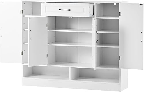 Vista 94 de RUNNA Organizador delgado de entrada con 2 cajones abatibles, armario de almacenamiento de zapatos con parte superior de vidrio templado con cajón