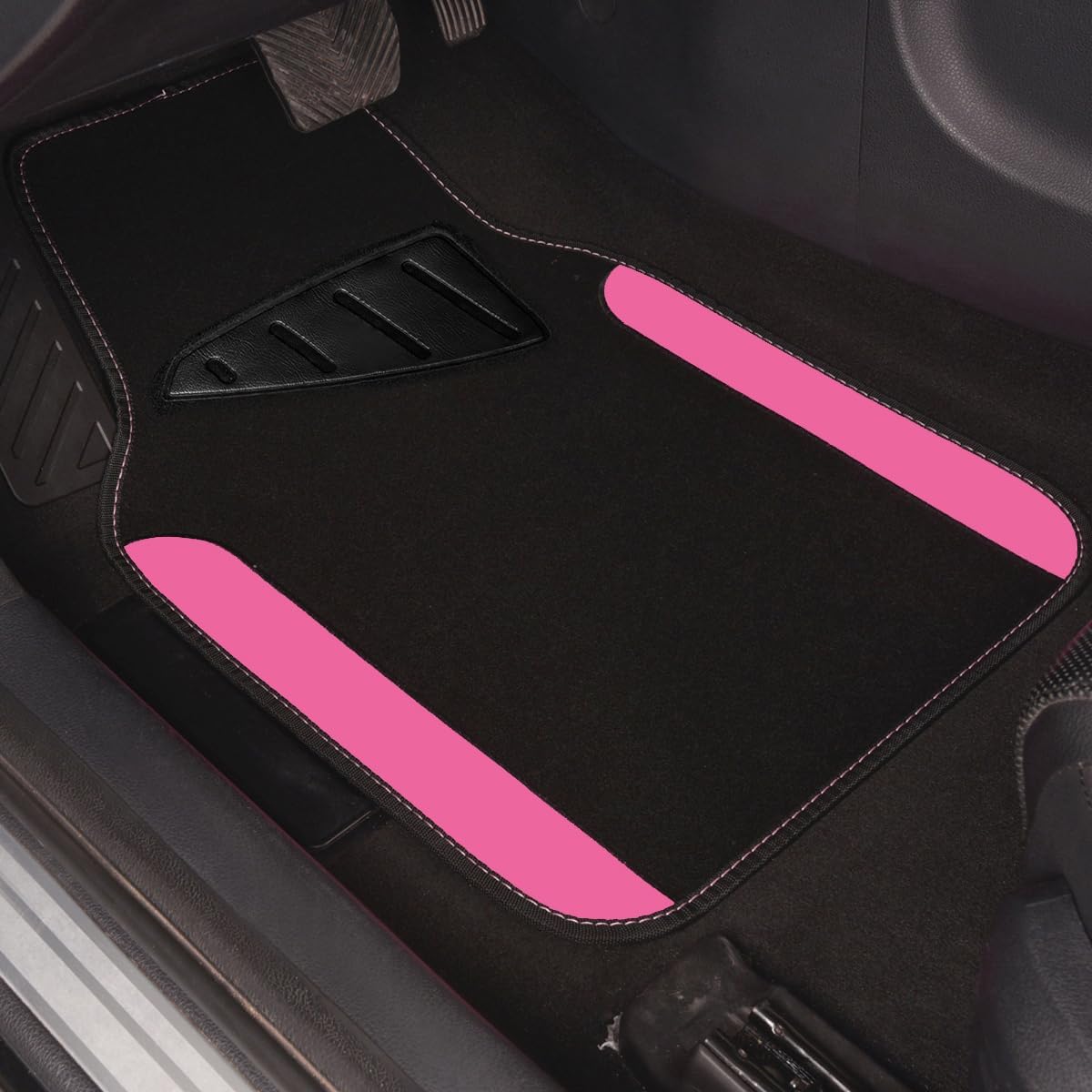 CAR PASS Rainbow Waterproof Universal Fit Faux Leather Car Carpet- Anti-Slip Nibbed Backing Floor Mats for SUV, Vans,Sedans,Trucks, Automotive Set of 4 for Women&Cute Girly (Black with Pink) - Image 7