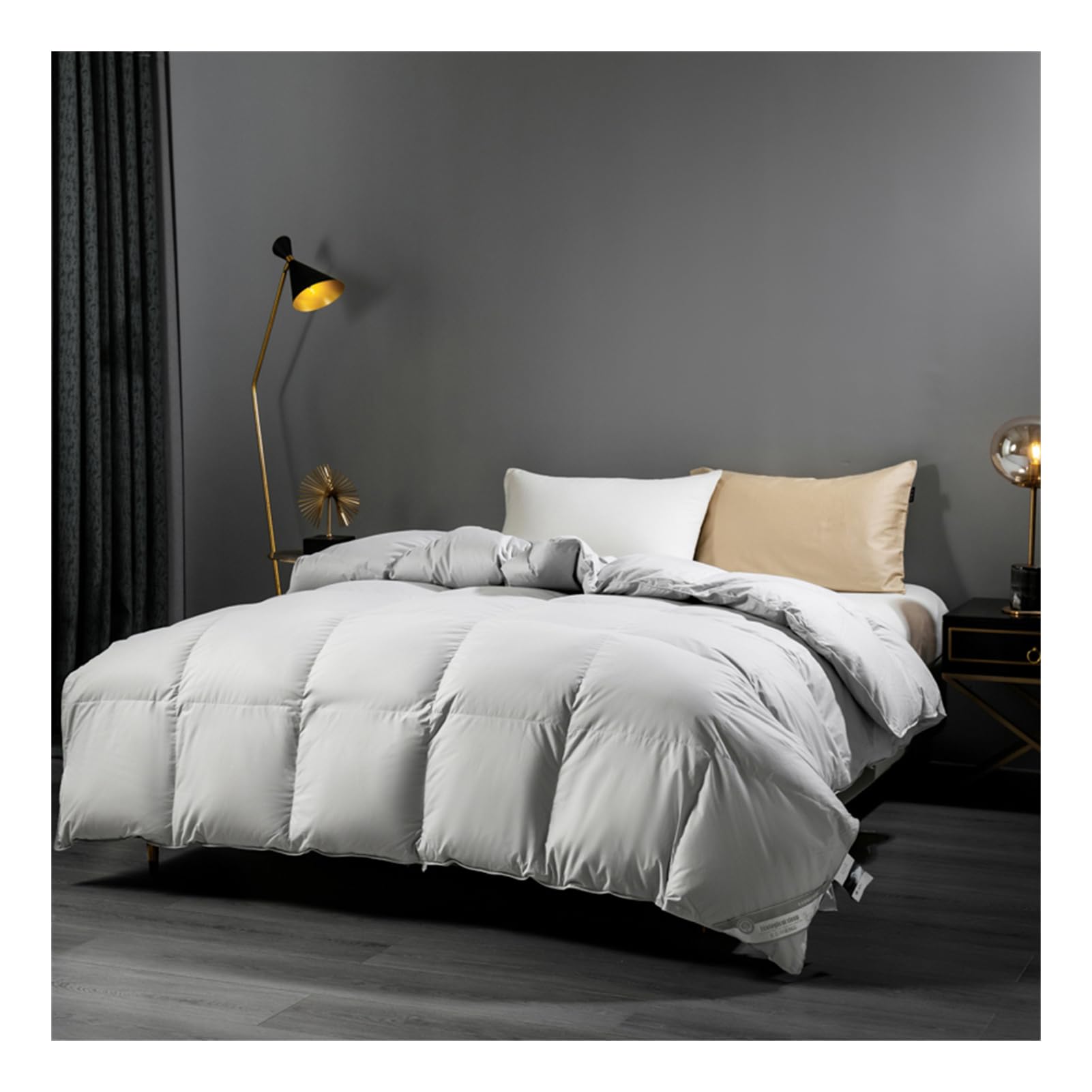 Luxury Feathers Down Duvet, Hotel Quality Quilt, 800 Fill-power, 95% Goose Feather and Down Filling Quilt for All Seasons, Soft Cotton Shell, Machine Washable (Gray,150x200cm(2kg))