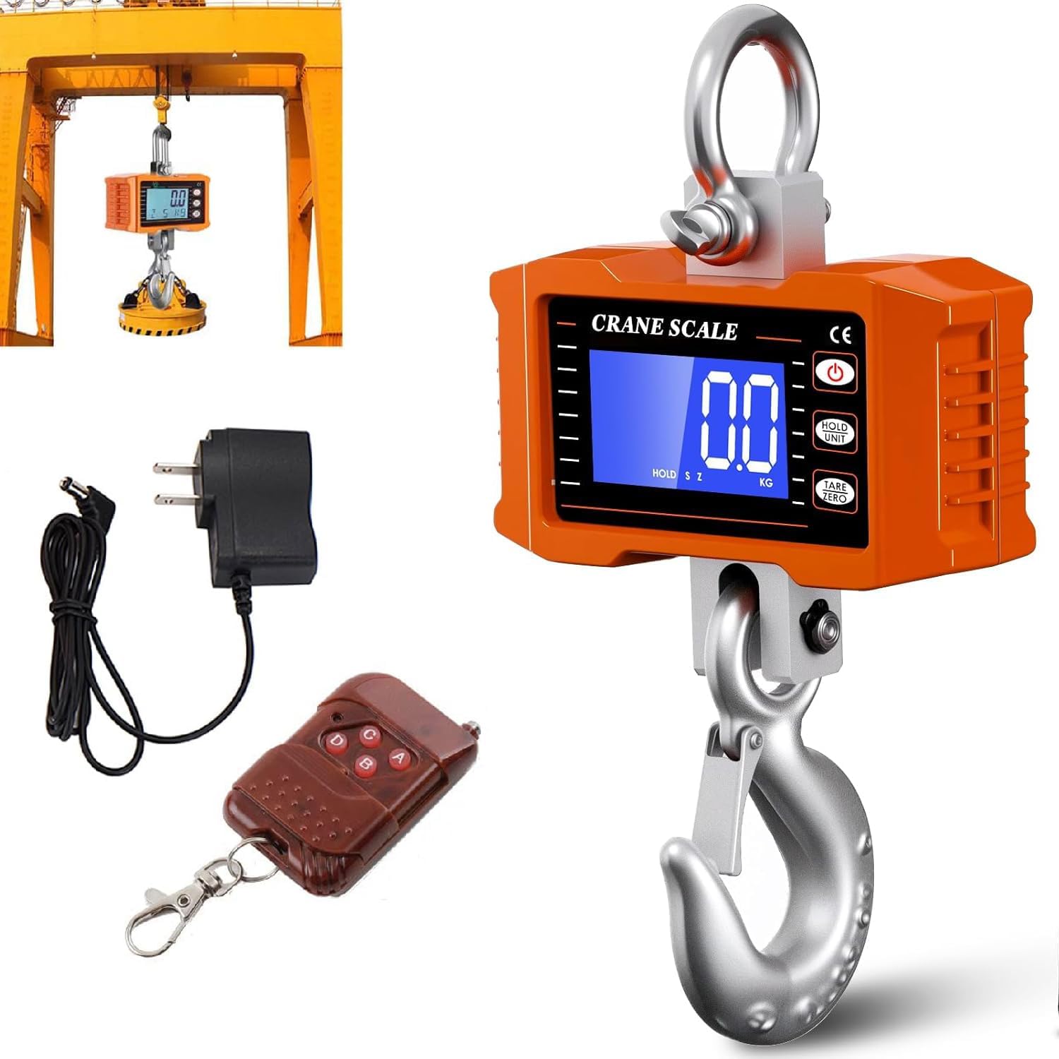 Tiandirenhe Bilancia digitale per gru da 1000 kg/2200 libbre, bilancia digitale per gru industriale resistente, retroilluminazione LCD con cambio unità/tenuta dati/tara/zero per fattoria, bestiame