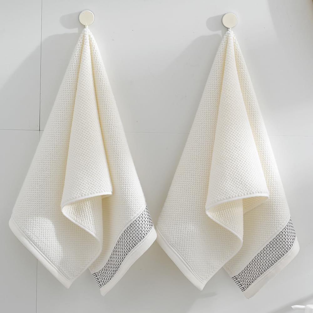 sense gnosis White Hand Towel Set of 2 Textured Terry Clusters with Woven Border Decorative 100% Cotton Super Soft Highly Absorbent Hand Towel for Bathroom 13 X 29 Inch - Image 3