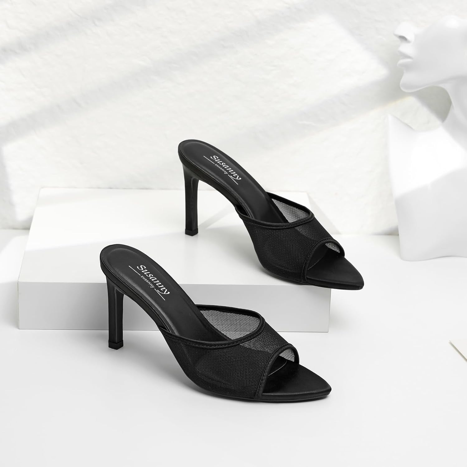 Susanny Women's Sandals Heels Mule High Heels Pointed Open Toe Sandals Sexy Slip on Heeled Summer Casual Wedding Prom Party Comfortable Dressy Shoes - Image 7