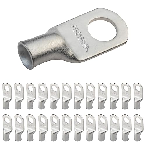 Miniatura 341 de SELTERM - Terminal en anillo de grado marino UL 2/0 AWG 3/8 pulgadas (25 uds) para batería, terminal tubular de cable eléctrico, conector calibre