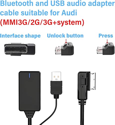 Miniatura 4 de Adaptador Bluetooth 5.0 Receptor de audio para Audi, AMI MMI Bluetooth Kits de coche Cable de interfaz de música, adaptador de cable de interfaz