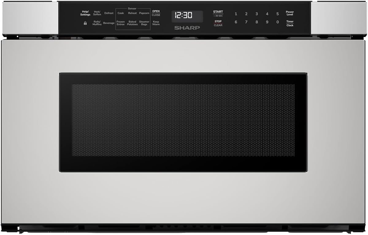 SHARP SMD2440JS Microwave Drawer Oven, 24-inch, 1.2 Cubic Feet, 950 Watt, Angled Touch Control Panel, Stainless Steel