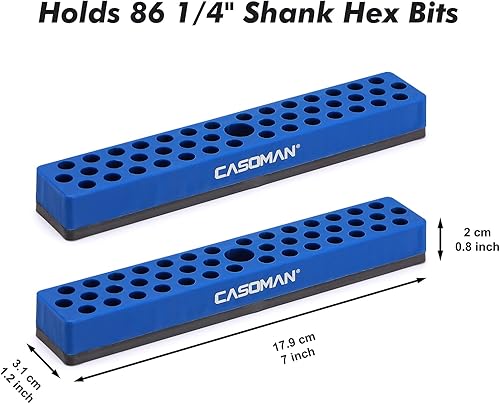 Miniatura 2 de CASOMAN Organizador de brocas hexagonales de 14 pulgadas con base magnética, rojo, verde y azul, organizador de brocas de 129 agujeros con base
