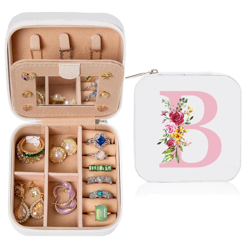 Kleine Schmuckschatulle mit Initiale B, PU Leder Schmuckkästchen Travel Organizer Box für Damen Mädchen, Weihnachten Geburtstag Hochzeit Geschenke für Schwester Freundin Brautjungfer Lehrerin
