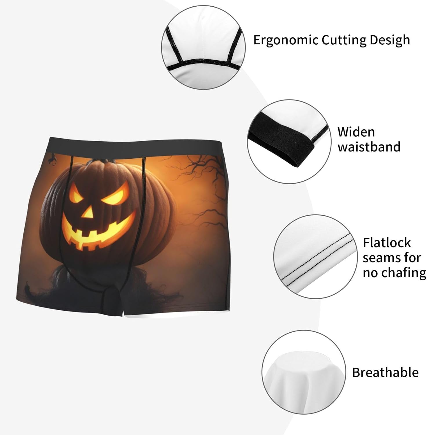 Halloween Ghost Pumpkin Print Boxers For Menâ€“full Print Mens Underwear Boxer Briefs,Comfortable Boxers For Men