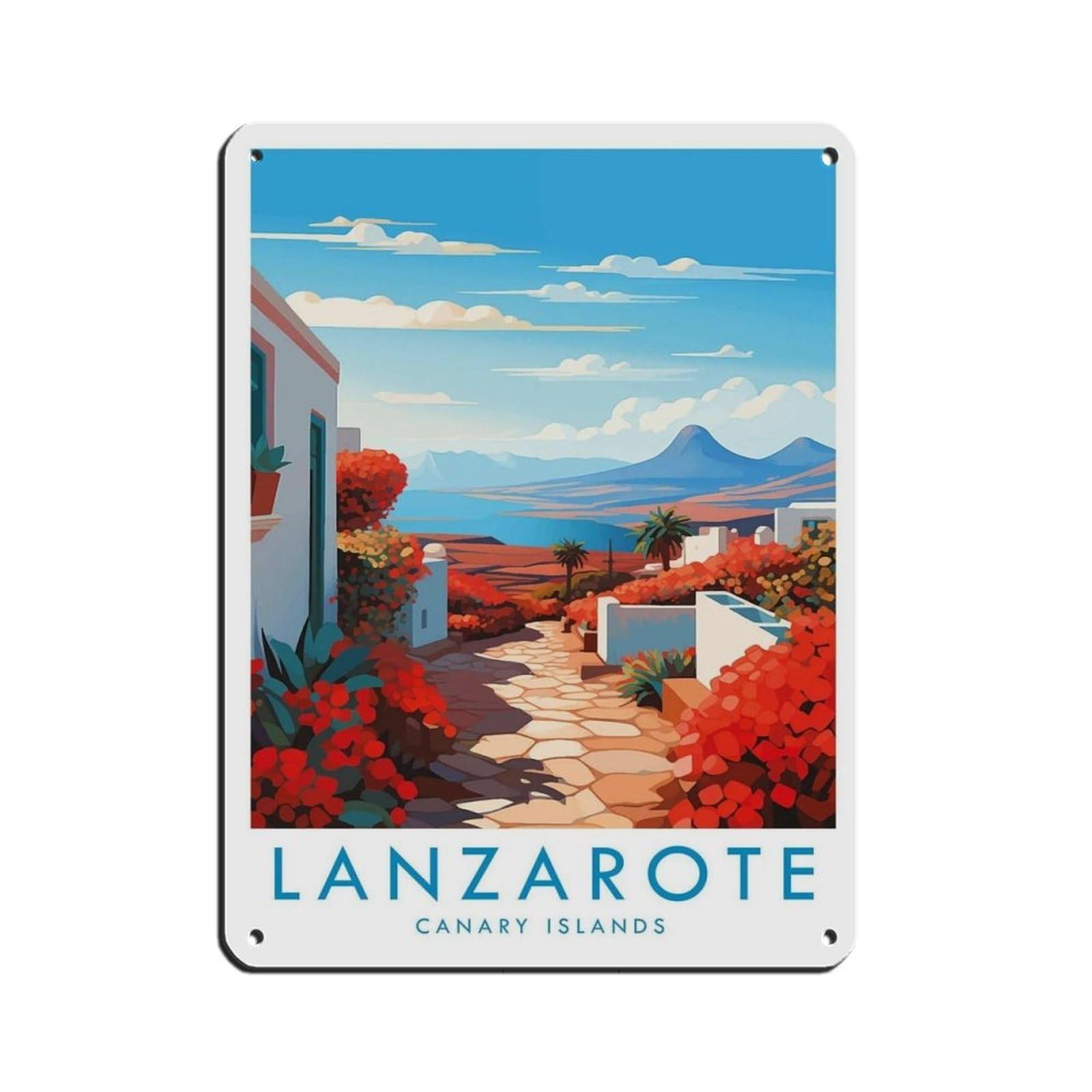 Lanzarote Travel Poster, Spain（2） Retro Poster Metal Tin Sign Chic Art Retro Iron Painting Bar People Cave Cafe Family Garage Poster Wall Decoration 12x16inch(30x40cm)