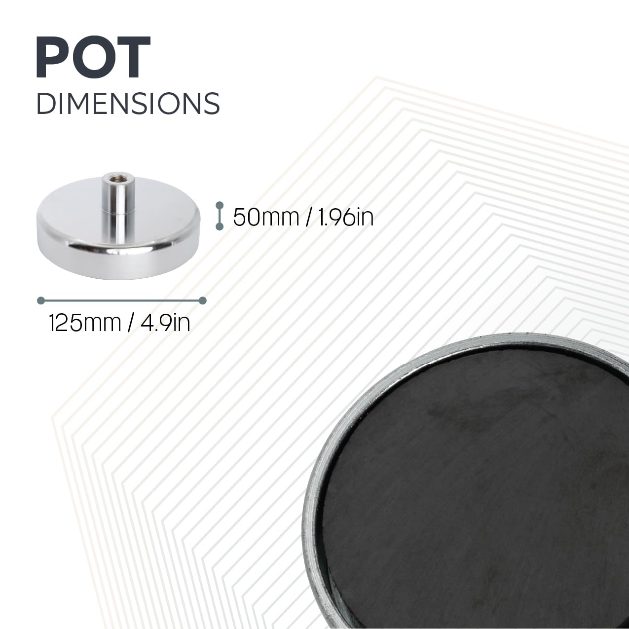 Aimant en Pot Ferrite Pour Les Applications de Bricolage, D'Ingénierie, de Fabrication, de Suspension et de Maintien - 125mm dia x 50mm de Haut x M14 Fil - 130kg