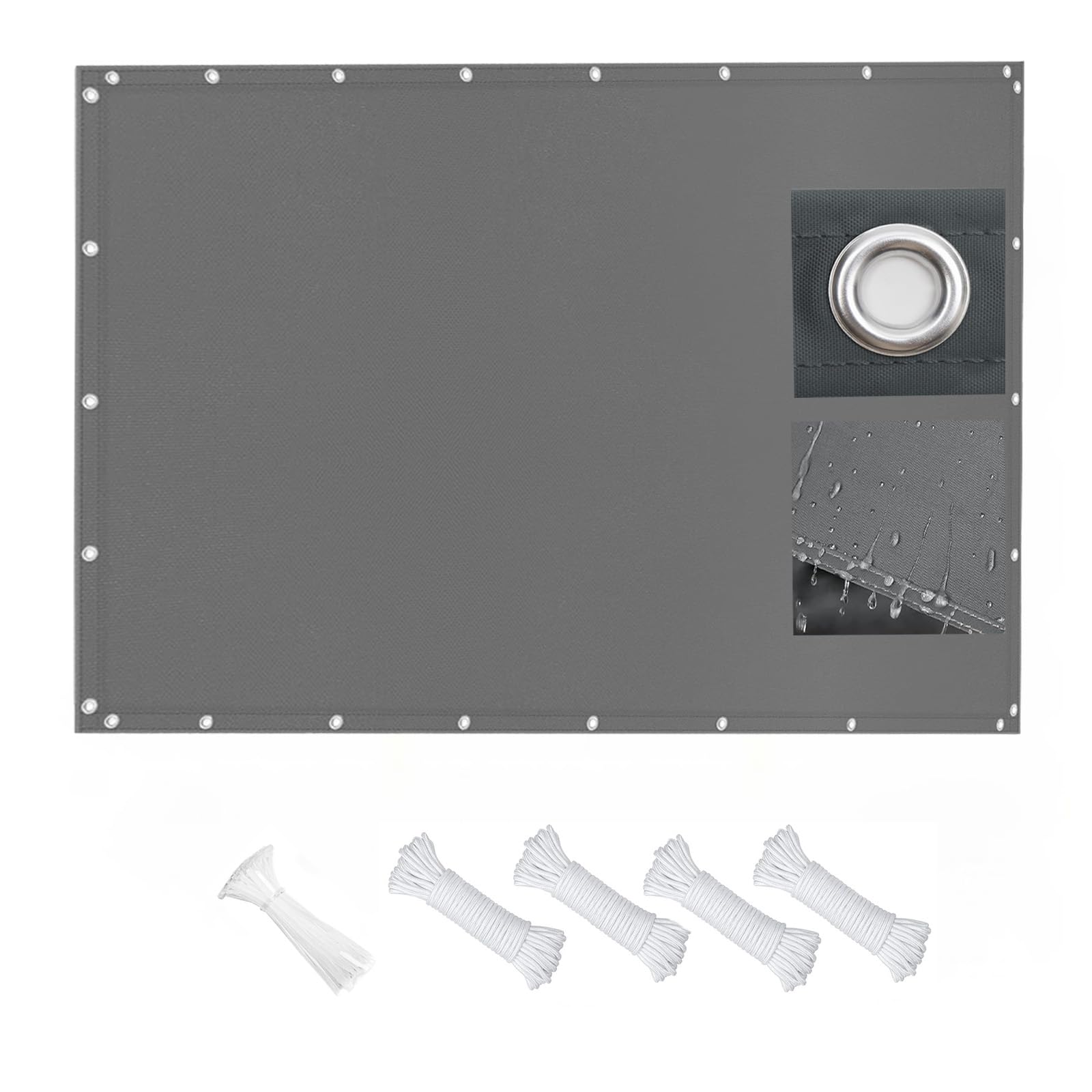 Voile imperméable rectangulaire gris de haute résistance avec œillets