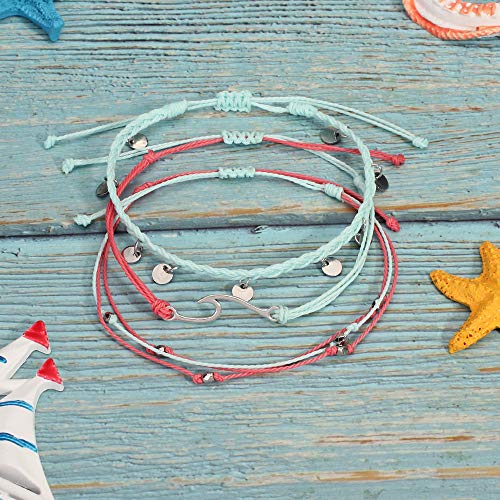 Image of Waterproof String Anklets Cute Beaded Ankle Bracelets Beach Wave Anklet Stainless Steel Coin Boho Ankle Jewelry for Women