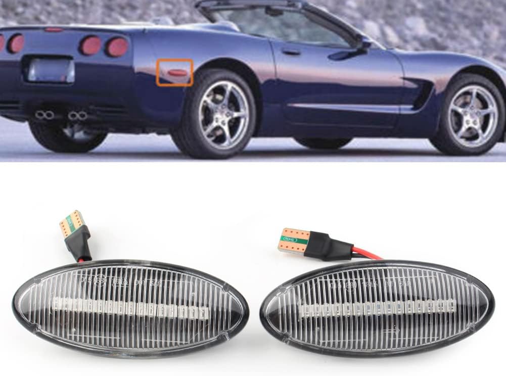Three T Car Auto Dynamic Wheel mudguard Side Marker Turn Signal Light For Chevrolet Corvette C5 1997 1998 1999 2000 2001 2002 2003 2004,Clear Shell