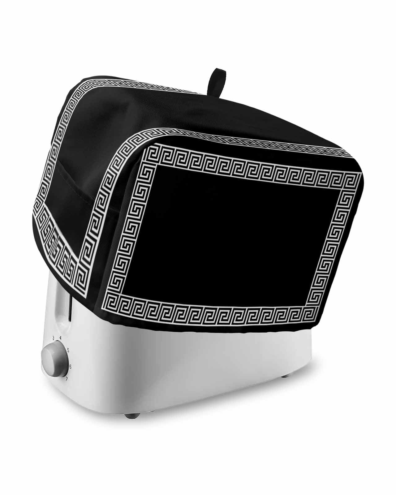 Toaster Cover 2 Slice Geometric Greek Key Design Toaster Oven Cover with Pockets Black Dustproof Bakeware Protector Small Kitchen Appliance Dust Covers and Fingerprint Protection for Women