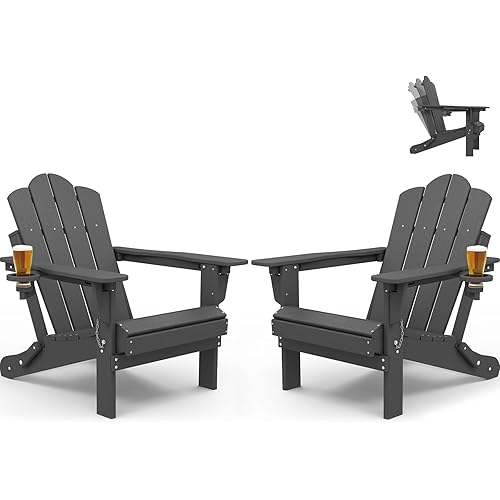 KINGYES Folding Adjustable Backrest Adirondack Chair Set of 2, Grey