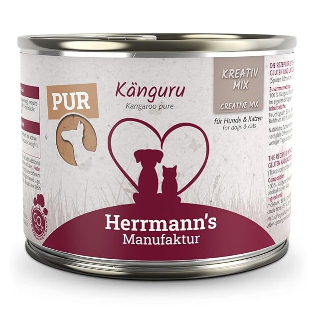 Hermanns - Comida Húmeda Variedad Canguro o Conejo para Perros y Gatos - 100% Carne - 6 Unidades