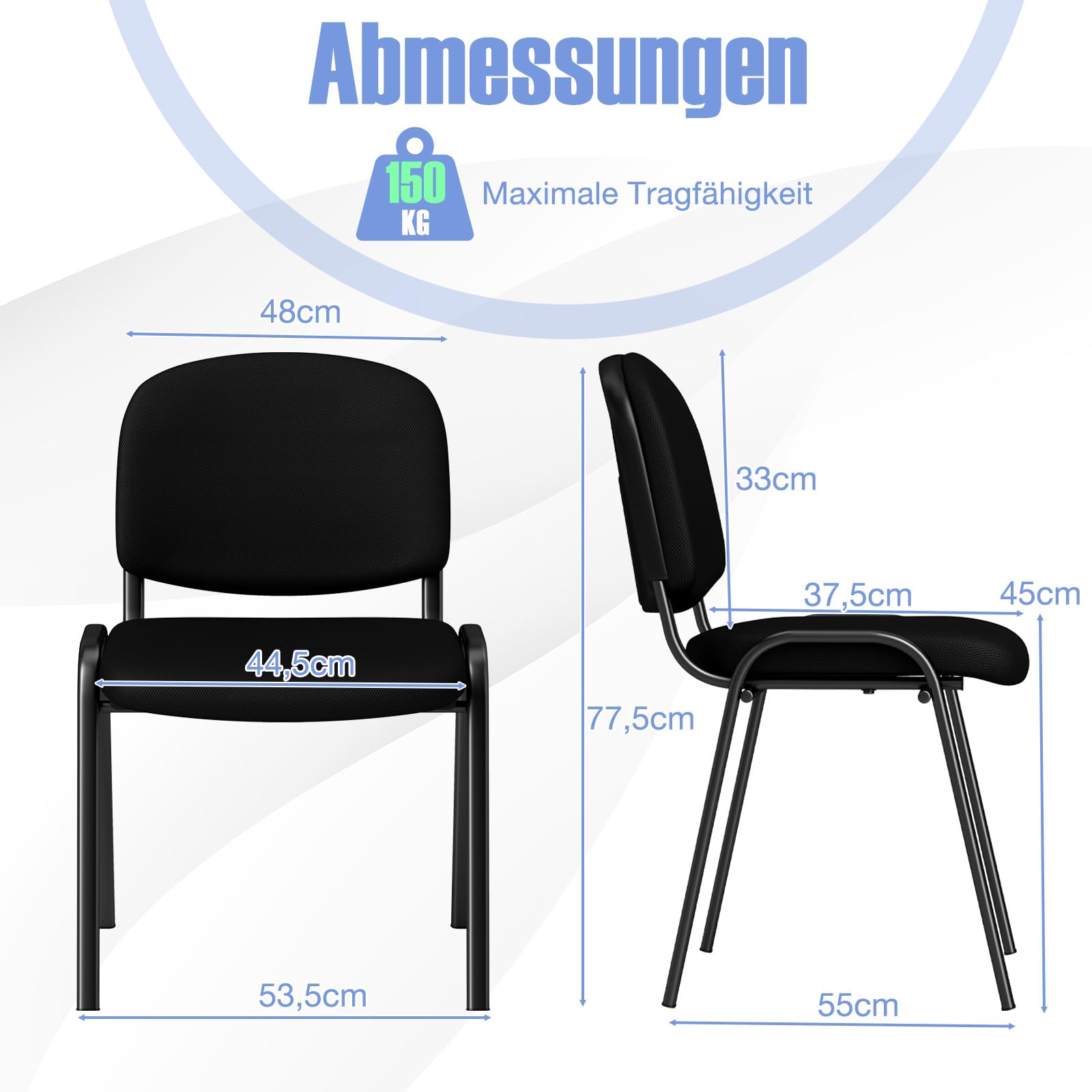 COSTWAY Konferenzstühle stapelbar 5er Set, Besucherstühle ohne Armlehnen, armlose Stapelstühle mit Metallrahmen, Wartezimmerstühle für Büro, Konferenzraum, Schwarz