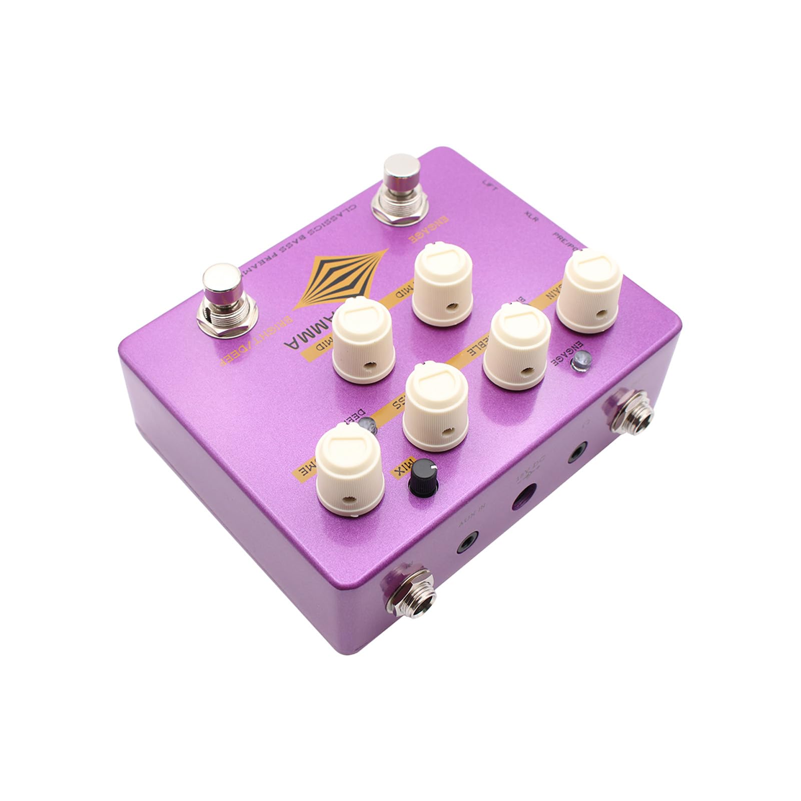 Gamma Bass Preamp Efekt Pedałowy Czysty Dźwięk Dynamiczny Ton True Bypass Fioletowy