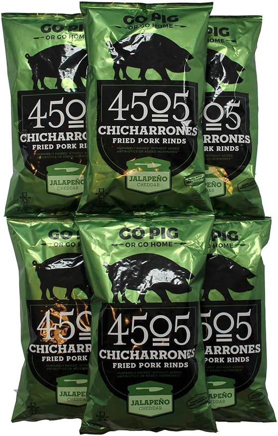 4505 Meats Chicharrones Fried Pork Rinds, Jalapeno Cheddar, 2.5 Ounce, 6 Count