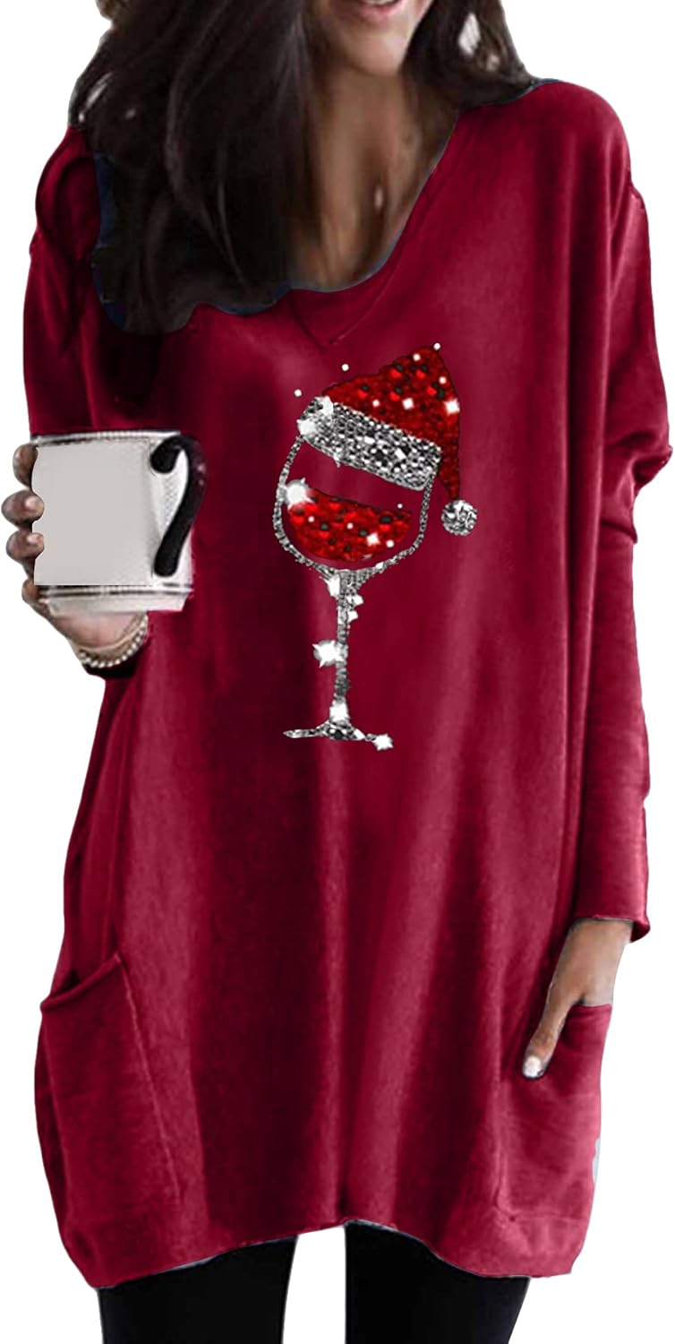 GRASWE Women's Round Neck Casual Long Sleeve Sweatshirts Solid Color Loose Fit Shirt