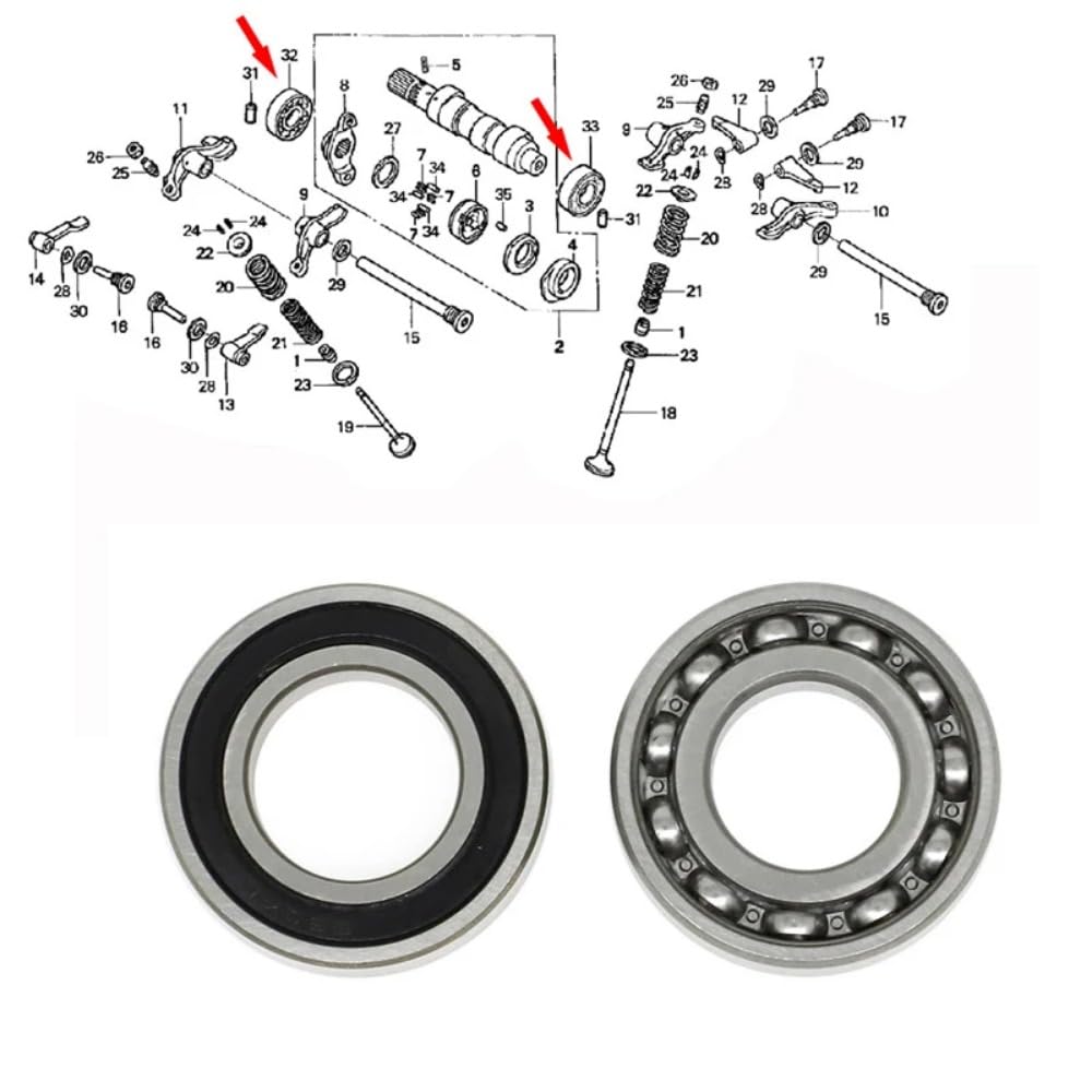 POUR Honda Sportrax 400 TRX400EX 2x4 TRX400X XR400R,Roulements d'arbre à cames 2 pièces 91002-MN1-671 91003-KF0-008 Roulement d'arbre à cames