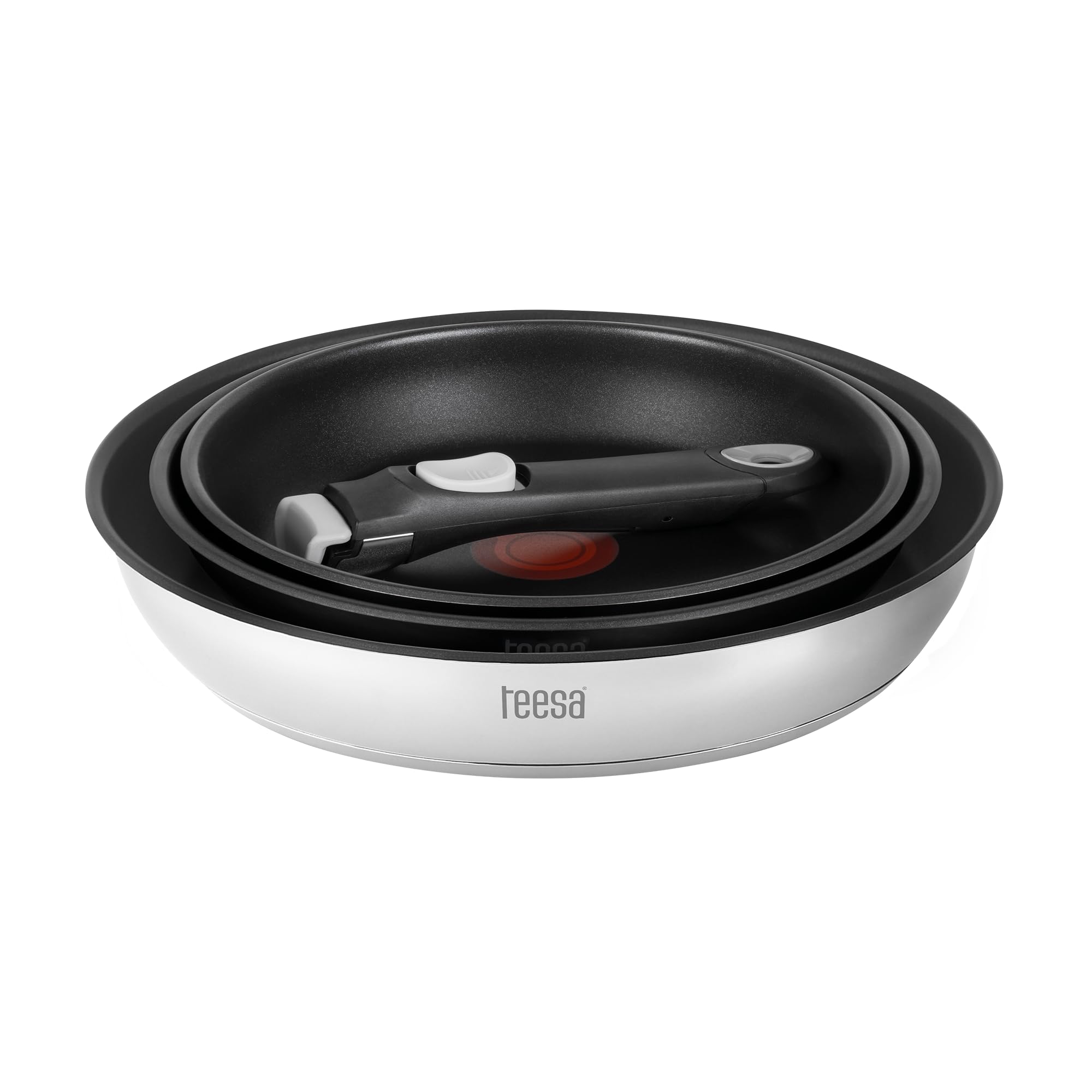 Teesa Zestaw 3 Patelni z Odłączaną Rączką 22cm 24cm 28 cm Tytanowa Powierzchnia FRYING PANS SINGLE HAND Stal Nierdzewna Typ 304 Wszystkie Rodzaje Kuchenek TSA0155