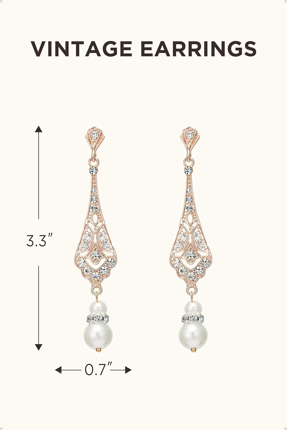 BABEYOND 1920s Vintage Wedding Pearl Dangle Drop Earrings Art Deco Gatsby Earrings - Image 5
