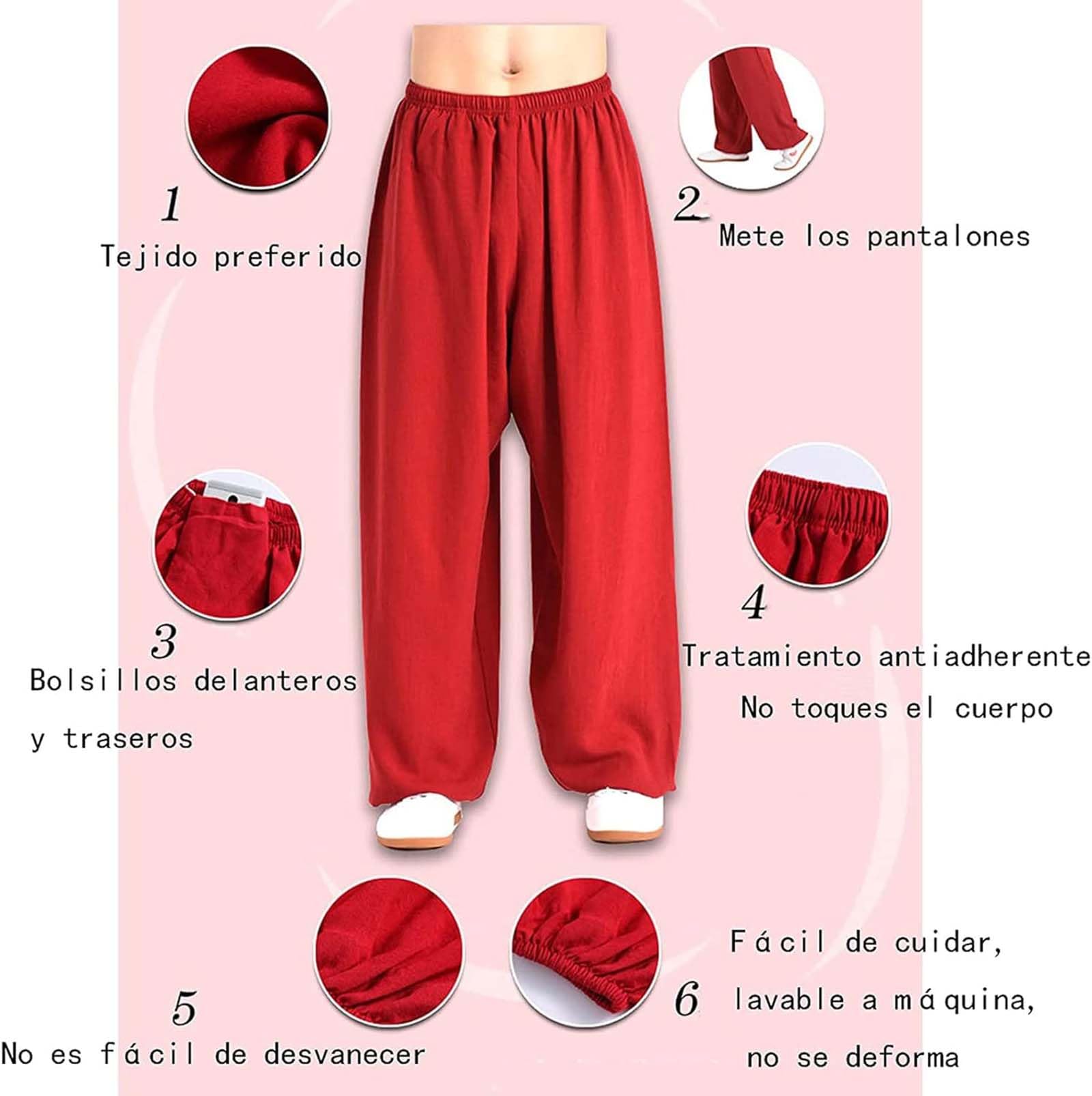 Genérico Pantalones De Tai Chi Cómodo Unisex Pantalones de Tai Chi Pantalones De Entrenamiento De Yoga Marcial Kung Fu De Lino y Algodón Transpirable Suave