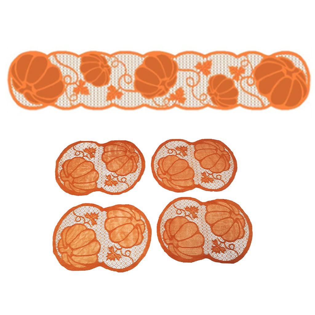 NEWFT Thanksgiving Table Decoration Set Table Runner Pumpkin Tablecloth for Home Farmhouse Decorative Lace Tablecloth Cover