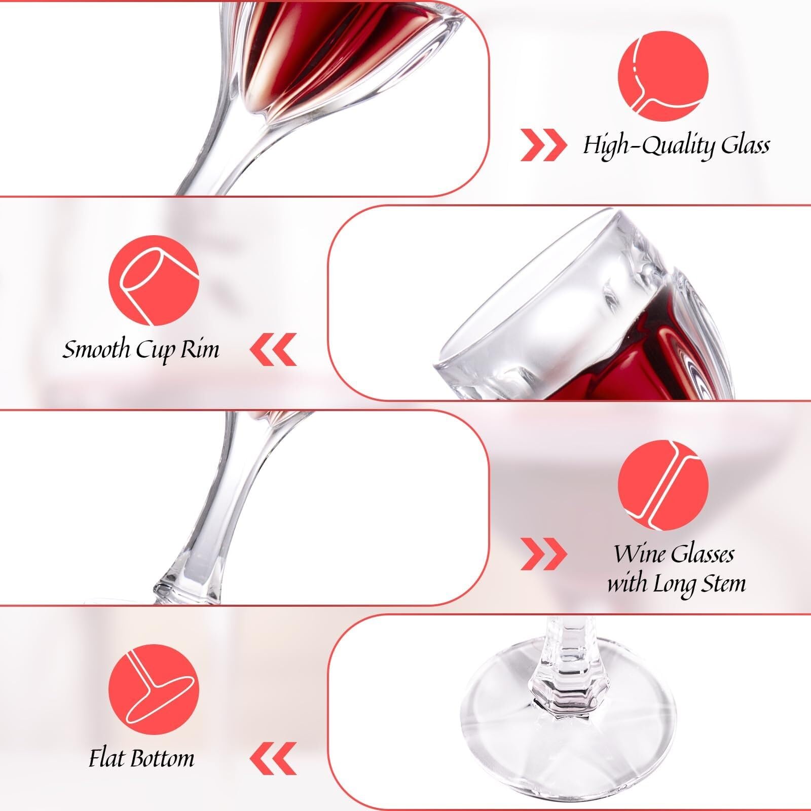 Set di bicchieri da vino da 2,228 ml in cristallo soffiato a mano Bordeaux, bordo liscio, stelo lungo for vino rosso bianco, regalo for l'anniversario di matrimonio Bicchiere per bevande