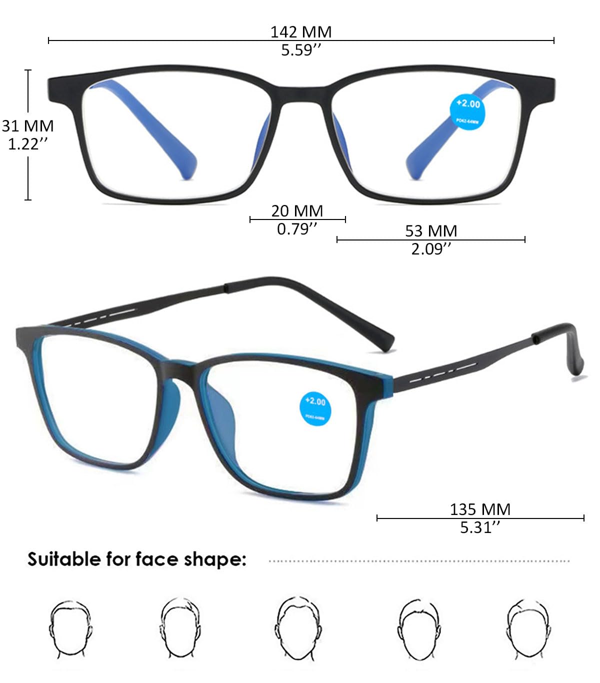 KOOSUFA Selbsttönende Lesebrille Photochrome Herren Blaulichtfilter Lesebrillen Rechteckiger Leicht TR90 Rahmen Metallbügel mit UV-Schutz Sonnenlesebrille Lesehilfe 1.0 1.5 2.0 2.5 3.0 3.5 4.0