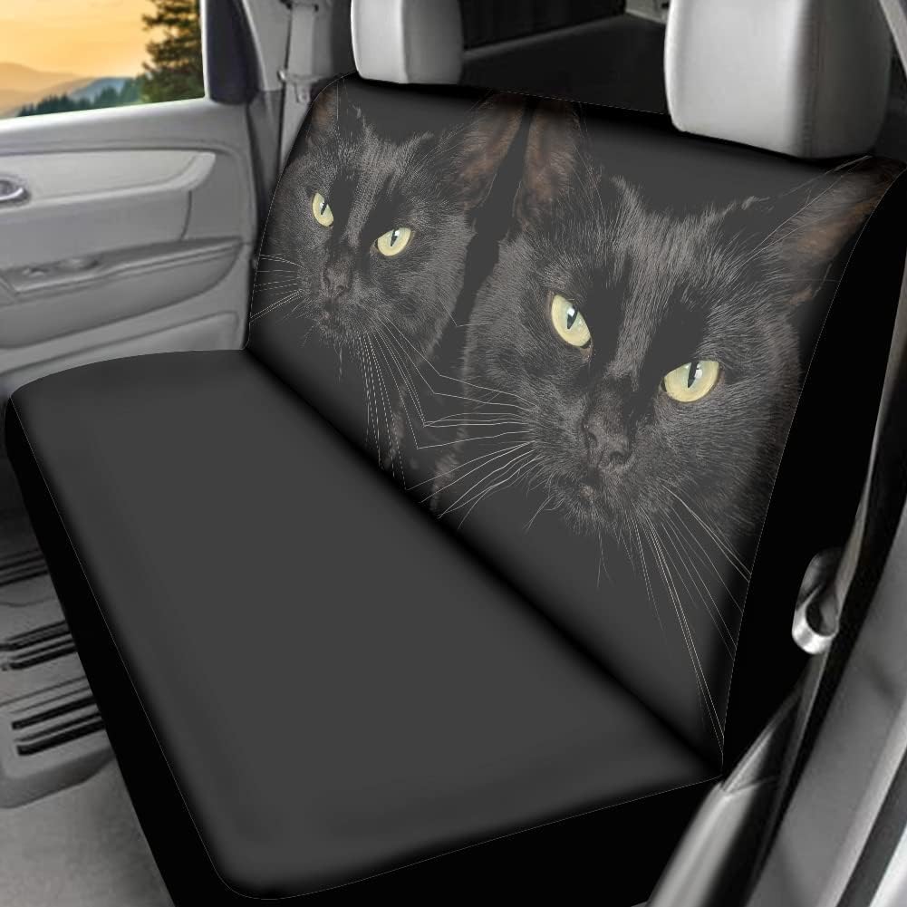 chaqlin Animal Black Cat Print Auto Vordersitzbezüge + Rückenschaufelsitzschutz Kompletter Satz von 4 Stück für Damen Herren Modisches Autozubehör