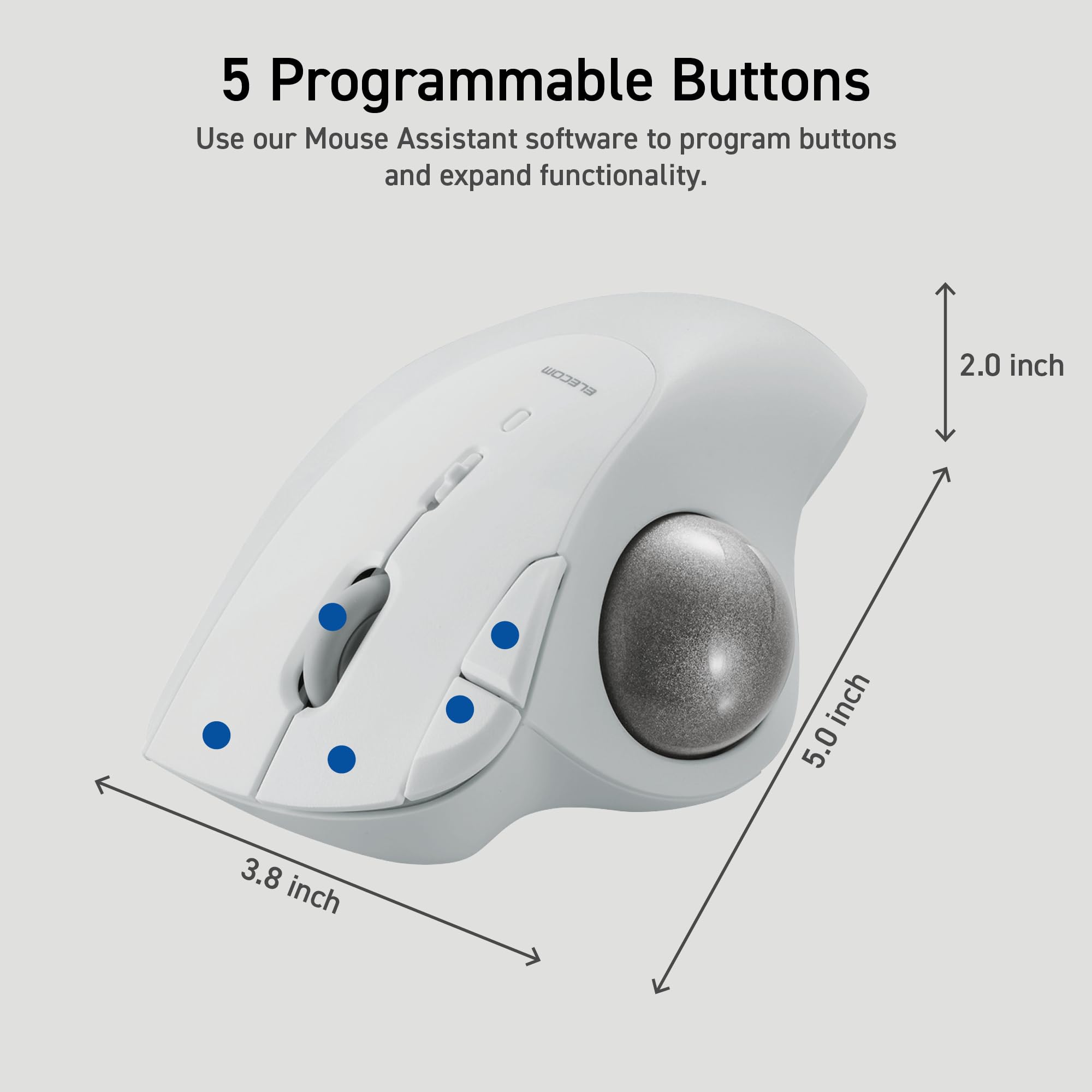 ELECOM Trackball IST Bluetooth 5.3 de diseño ergonómico y cómodo, seguimiento suave con rodamiento de bolas de rubí, bola de 36 mm, control de pulgar, compatible con Windows, PC, Mac, iPadOS y Android