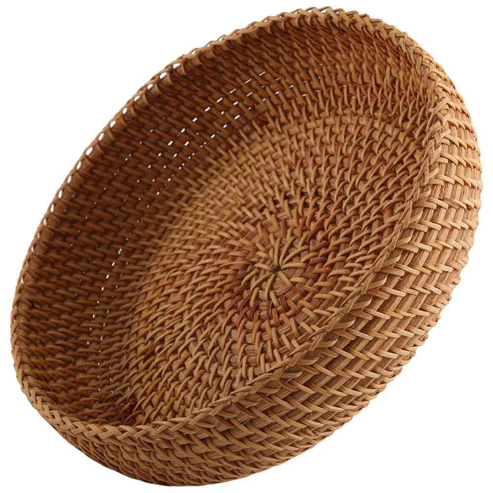 Handmade Autumn Rattan Weaving Round Storage Basket Fruit Dish Bread Basket For Kitchen Food Picnic Bread Sundry 7.28 Inch (1)
