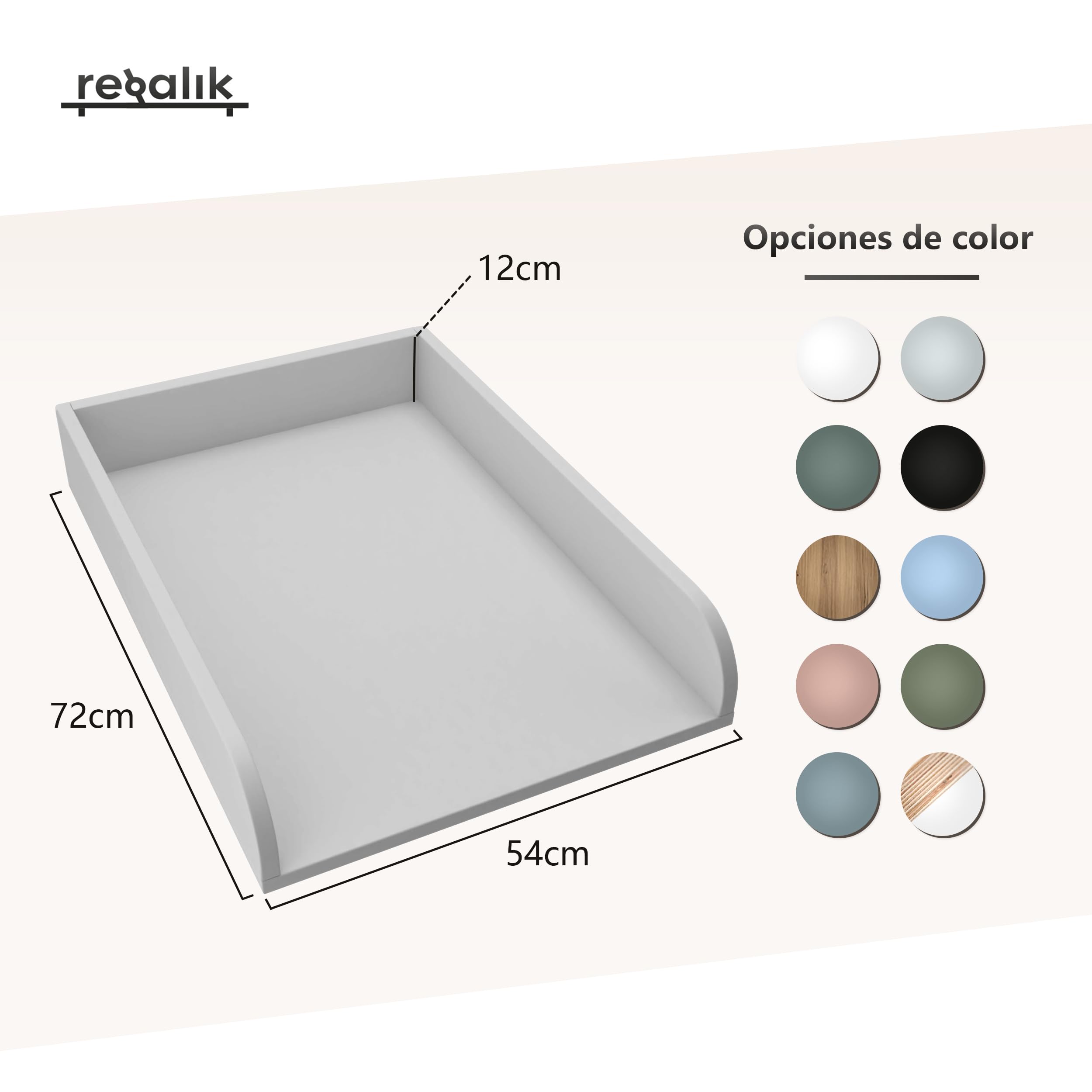 Cambiador Universal, Accesorio para Cambiador para Cómodas de Cualquier Ancho, Accesorio Desmontable para Cambiador, Paneles Frontales Redondeados, Blanco, 72 cm x 54 cm