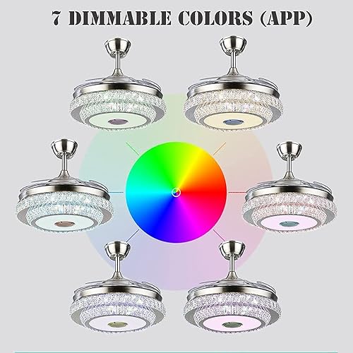 Miniatura 4 de HNDDS - Ventilador de techo Bluetooth de 42 pulgadas con luces, ventilador de techo de cristal de lujo con hoja retráctil, ventilador inteligente de