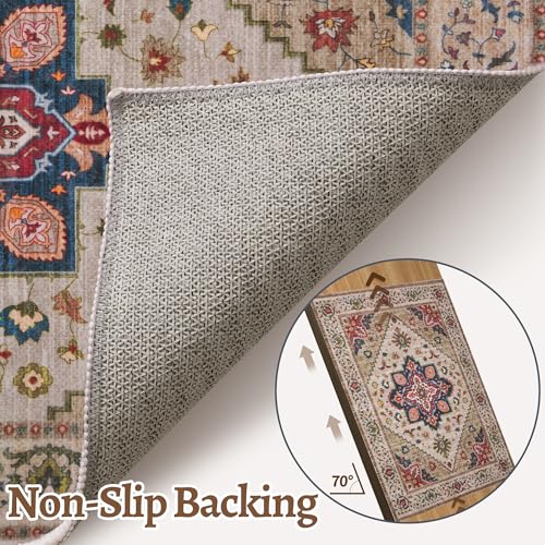 Image of Tangsoo Vintage 3x5 Rugs, Washable Non Slip Accent Rugs for Entryway Beige