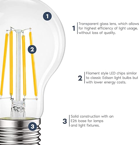 Miniatura 5 de LUXRITE Bombillas LED vintage A19 equivalentes a 100 W, 1600 lúmenes, blanco suave de 3000 K, bombillas Edison regulables, 12 W, clasificación