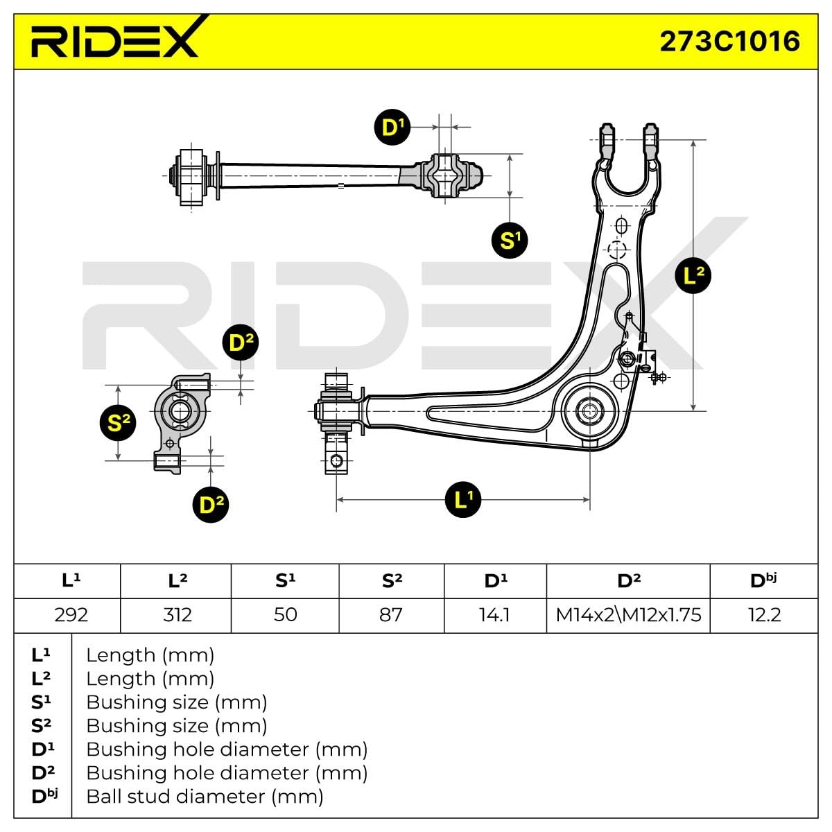 Wahacz Zawieszenia Koła RIDEX 273C1016 przód lewo Kompatybilny z PEUGEOT 407 SW 6E 407 6D, CITROËN C6 TD