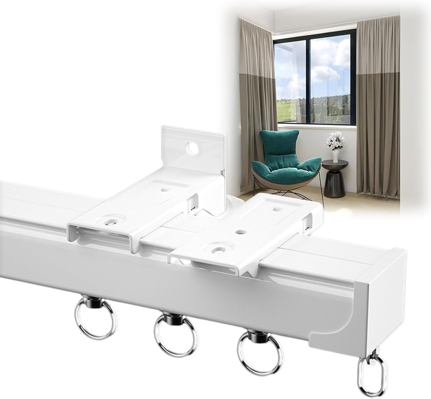 アルミ合金製天井カーテンレールキット - 遮光埋め込み式スライドロッド リビングルーム/寝室用 隠しブラケット内蔵 2.9m (9. 標準装飾カーテンロッド  頑丈なカーテンレール ブラケット付き 取り付け簡単 サイレントローラー付き 寝室 リビングルーム キッチンル 高耐久 ... 角型 シングル カーテンレール 遮光 間仕切りカーテンレール アルミ 天井 カーテンレールキット アルミ カーテンレール 正面付け