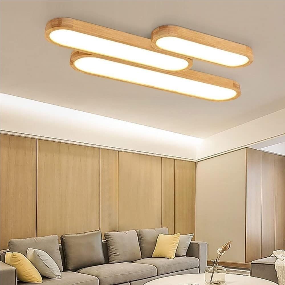 Lámpara de Techo LED de Madera Moderna, Plafón Minimalista Alargado Plano Estilo Japonés Luz de Techo para Pasillo Sala(Stepless Dimming,65cm/25.59in)