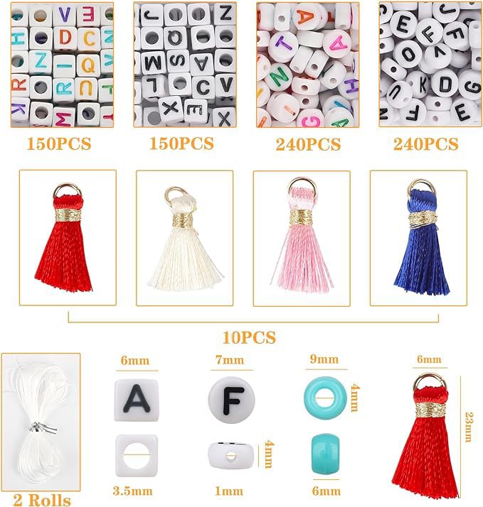 Pony Beads, 2380pcs Pony Bead for Friendship Bracelet Making 64 Colors Hair Beads, Include Letters Kandi Bead, Tassels - Image 3