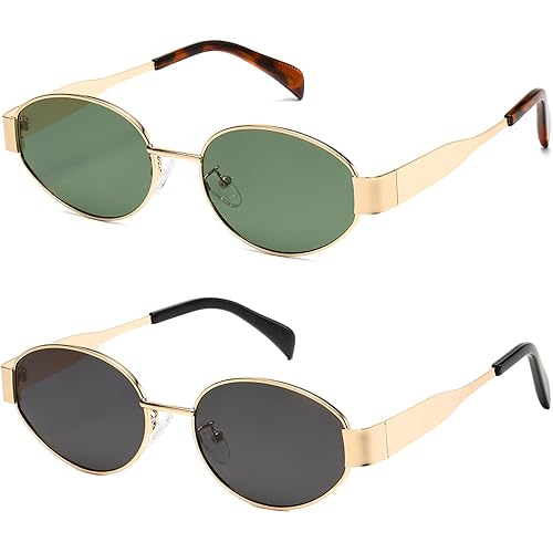 Retro Oval Sunglasses for Women Men - Trendy Polarized Sun Glasses Classic Metal Frame Shades