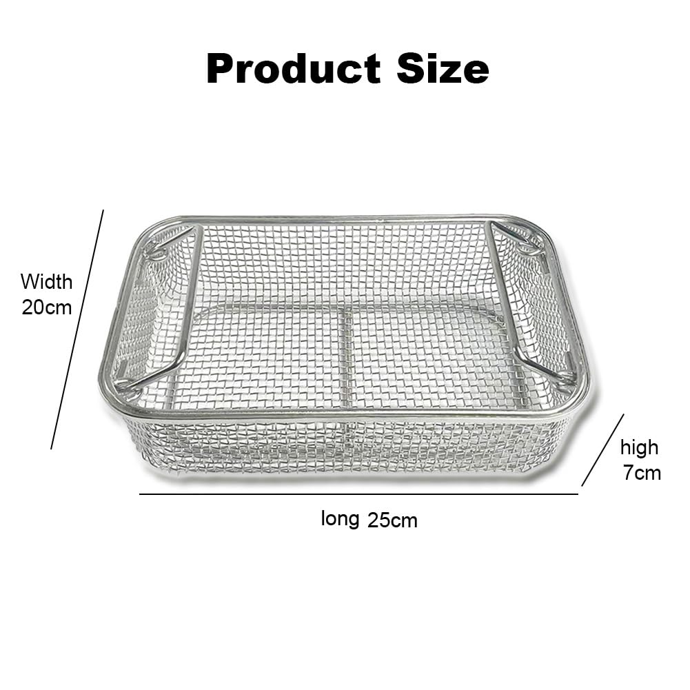 Vassoio per sterilizzazione strumenti, cestini in rete in acciaio inossidabile con manico retrattile, 25 cm x 20 cm x 7 cm, per uso ospedaliero e laboratorio, 4 pezzi