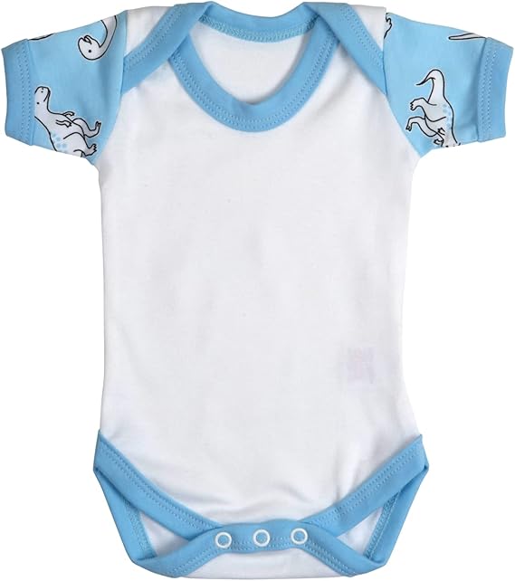 BaTogs Baby,Clothing,Baby Boys 0-24m,Bodysuits & One-Pieces,Bodysuits Baby Bodysuit Vest Cotton, British Made for Boys or Girls, White with Contrast Print Blue Dino Newborn