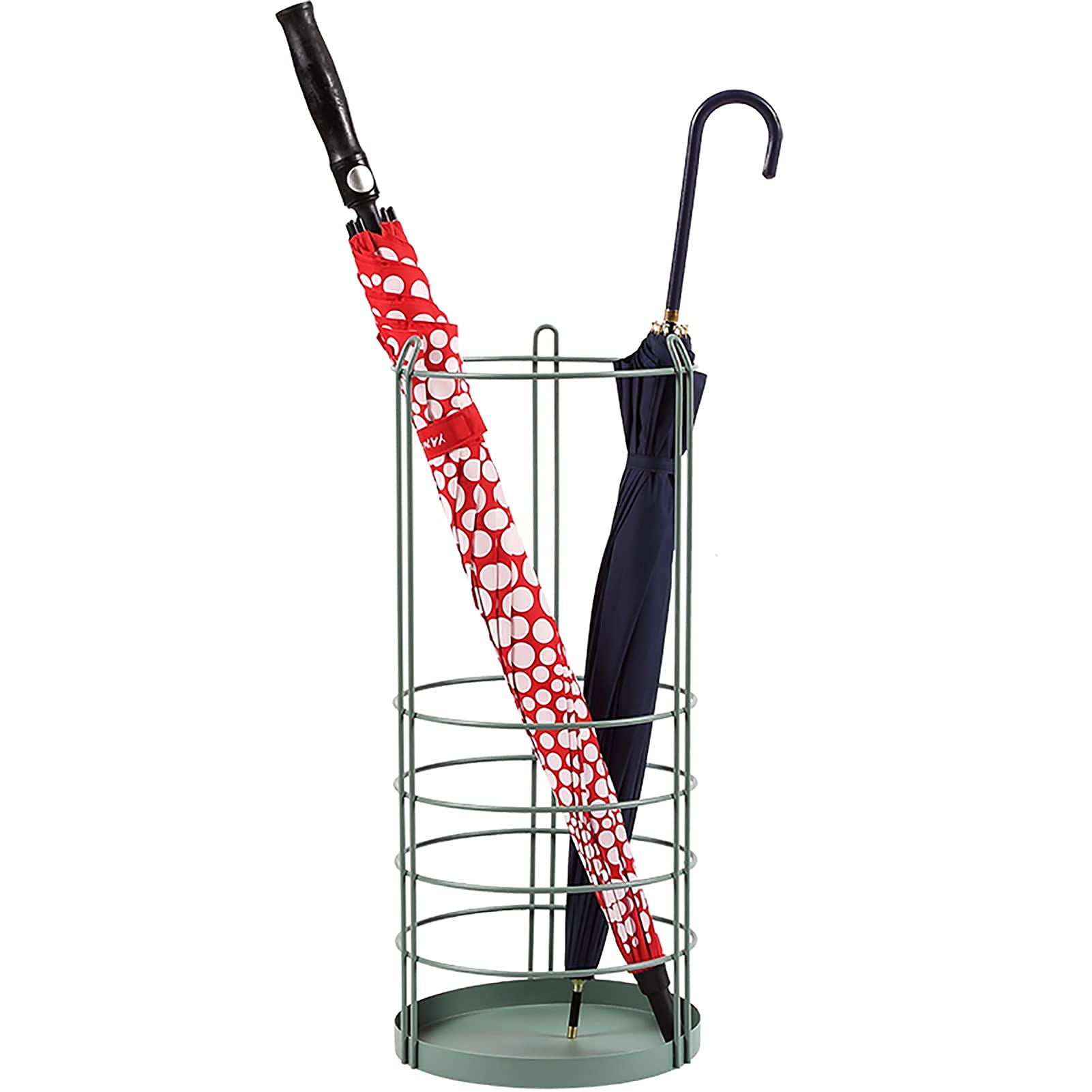 Supports de parapluie ronds en métal vert avec bac égouttoir pratique