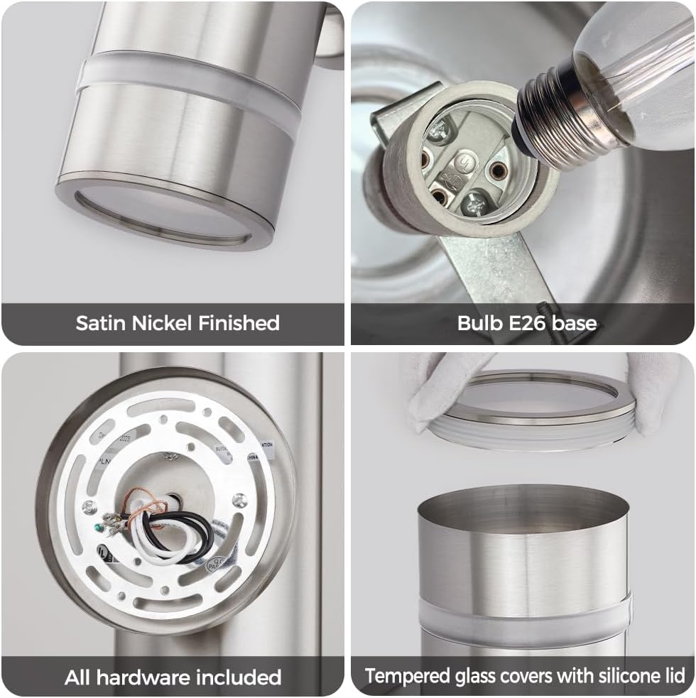Cerdeco Stainless Steel Modern Porch Light Outdoor Wall Lighting Cylinder Wall Sconce Suitable for Garden & Patio,Nickel Finished[ UL-Listed ]