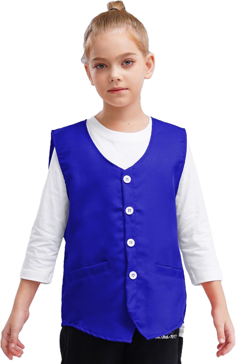 Agoky Boys Girls Solid Color Volunteer Waistcoat Comfortable V Neck Button Vest for Church School Community Events
