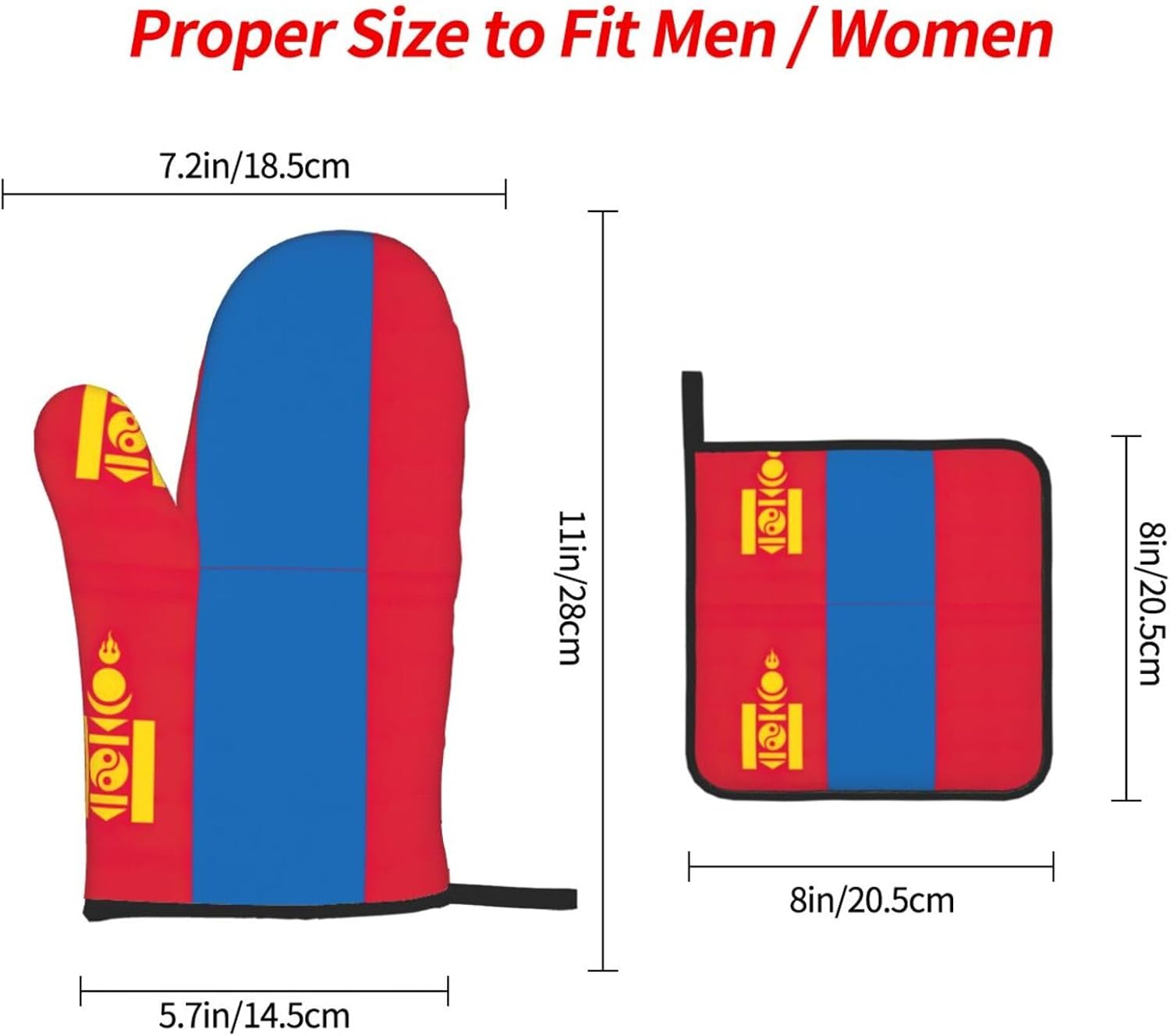 Mongolian Flag Print Heat Resistant Microwave Gloves, Used for Baking, Cooking, and Fashion Kitchen Essentials