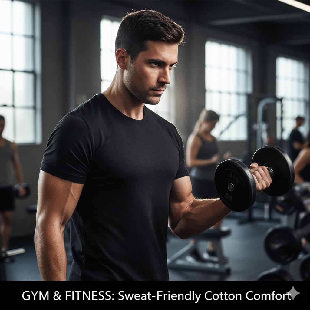 Men’s 100% Cotton T-Shirt Ultra-Soft Combed Ring-Spun Fabric,Breathable,Regular Fit for Daily Wear,Travel & Gym - Image 5